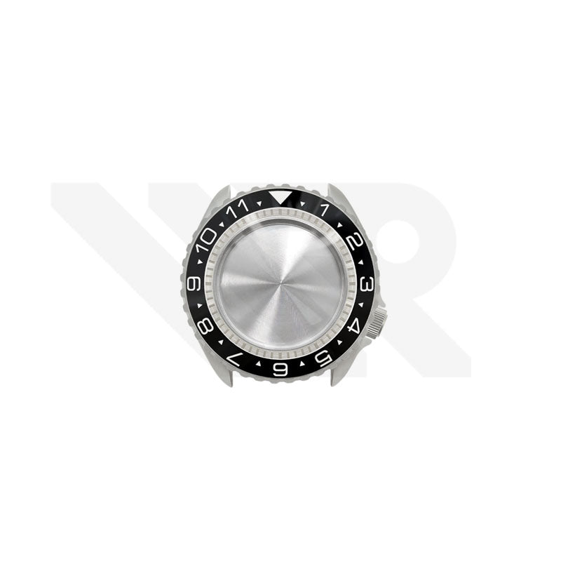 Sandblasted Silver SKX Case Set for Seiko Mod: Black Dual Time GMT Style