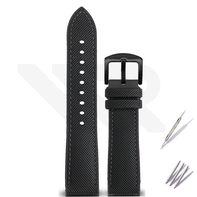 Nylon Silicone Diver Strap for Seiko 5 Street Fighter Prospex Series - Black Black