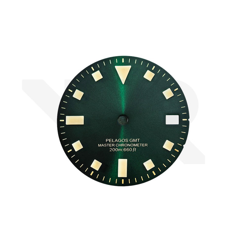 Pelagos Date GMT Thick Lume Indices Dial for Seiko NH34 Mod: Sunburst Green