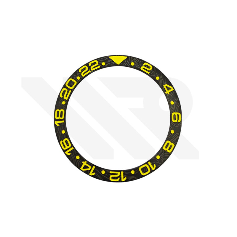 Carbon Grain GMT-24 Ceramic Sloped Bezel Insert for SKX007 / SKX009 / SRPD - Black/Carbon Grain GMT-24 Ceramic Sloped Bezel Insert for SKX007 / SKX009 / SRPD - Black/Lemon Yellow
