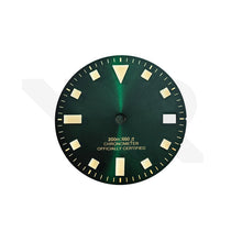 Load image into Gallery viewer, Pelagos Date Thick Lume Indices Dial for Seiko Mod: Sunburst Green Gold Tone
