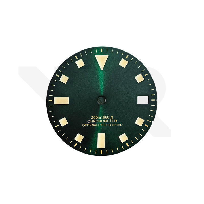 Pelagos Date Thick Lume Indices Dial for Seiko Mod: Sunburst Green Gold Tone