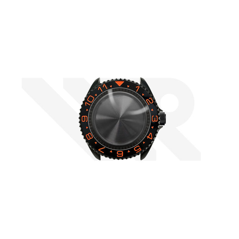 Polished Black SKX 3 O'clock Case Set for Seiko Mod: Black Orange Dual Time GMT Style