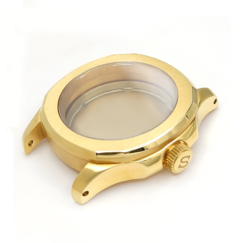 Nautilus Brushed Case Set for Seiko Mod: Gold