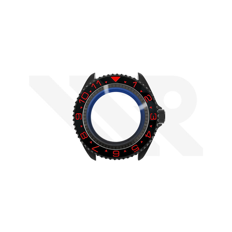 Sandblasted Black SKX 3 O'clock Case Set for Seiko Mod: Black Red Dual Time GMT Style