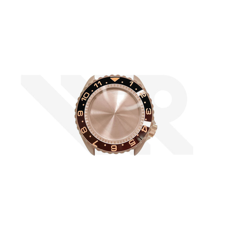 Sandblasted Rose Gold SKX Case Set for Seiko Mod: Root Beer Dual Time GMT Style