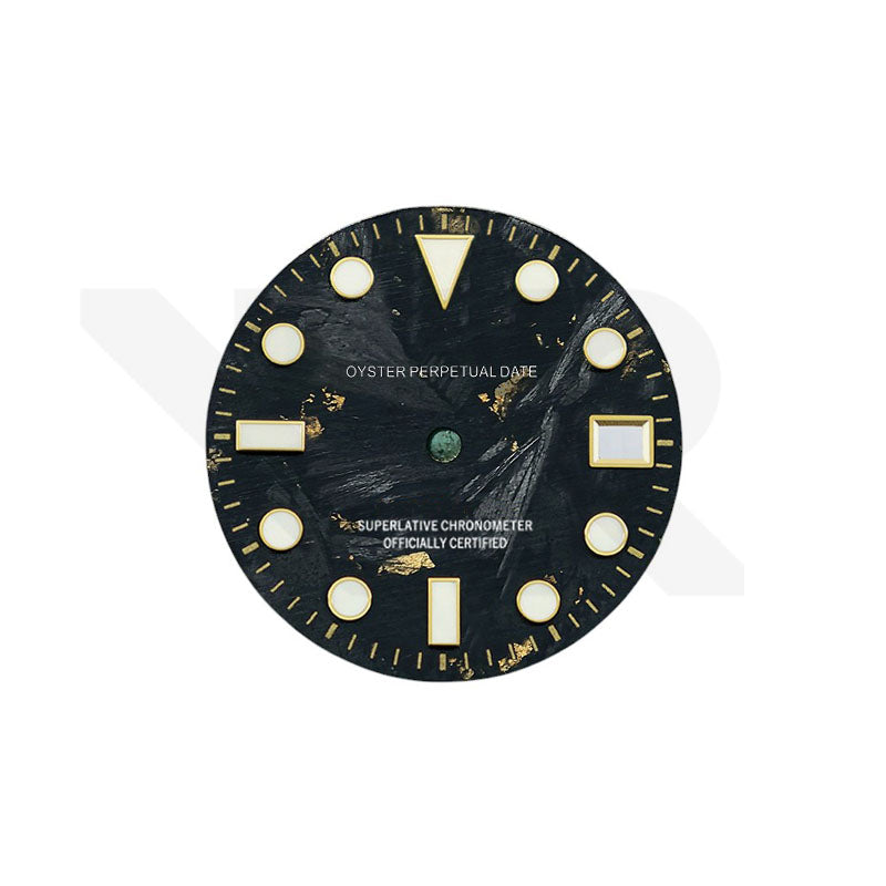 Goldfolien-Zifferblatt aus Kohlefaser für Seiko NH34 GMT Mod - Schwarzes Zifferblatt Gold GMT