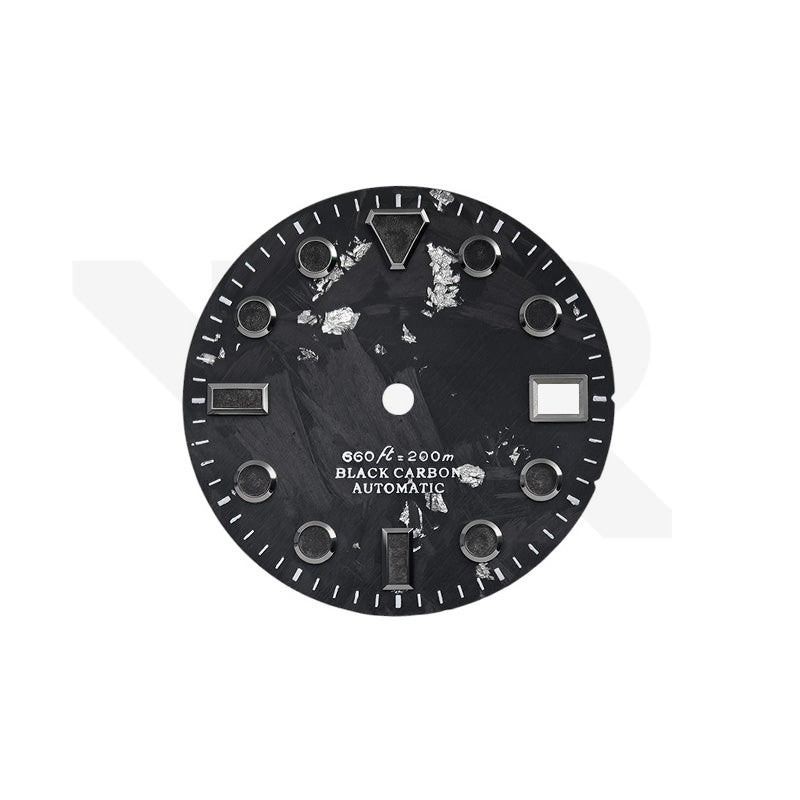 Silver Foil Carbon Fiber Dial for Seiko Mod - GS Style Indices Black Luminous