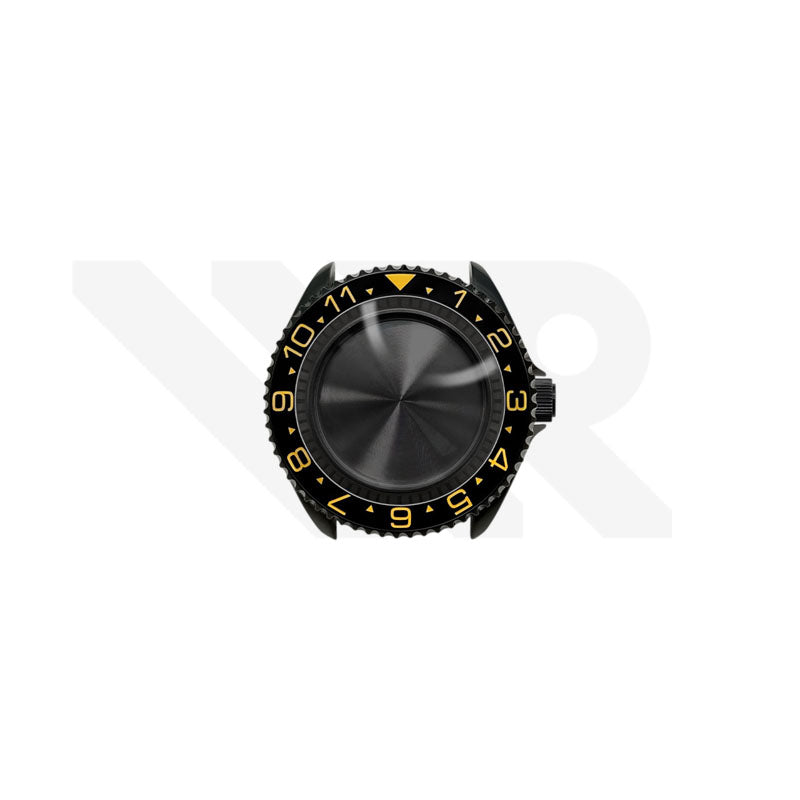 Polished Black SKX 3 O'clock Case Set for Seiko Mod: Black Yellow Dual Time GMT Style