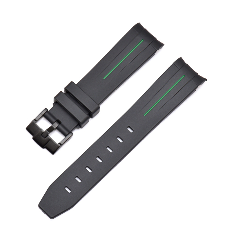 Curved End Silicon Strap for SKX/SRPD - Black (Black Buckle)