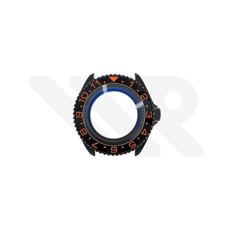 Sandblasted Black SKX 3 O'clock Case Set for Seiko Mod: Black Orange Dual Time GMT Style