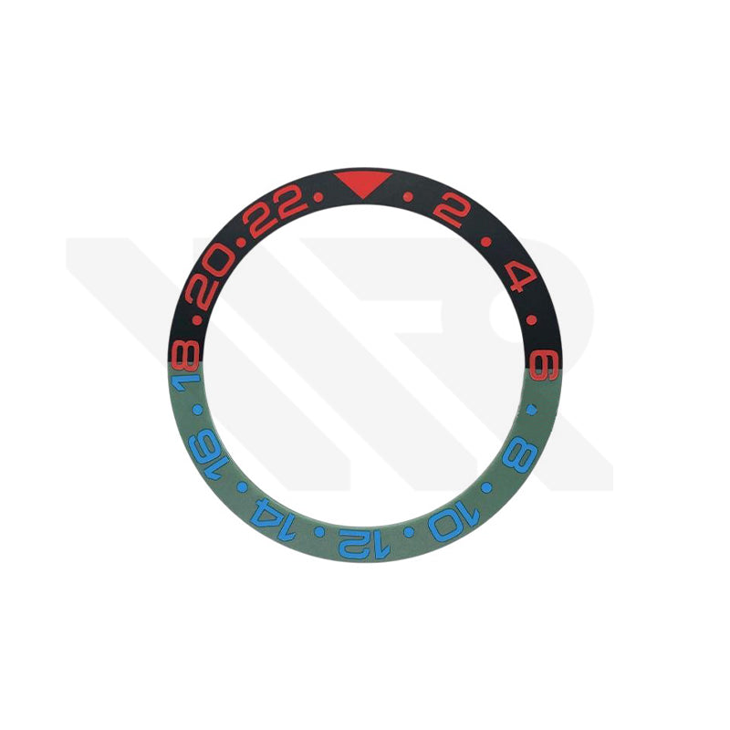GMT-24 Ceramic Sloped Matte Finished Black-Green Bezel Insert for SKX/SRPD: Red-Blue