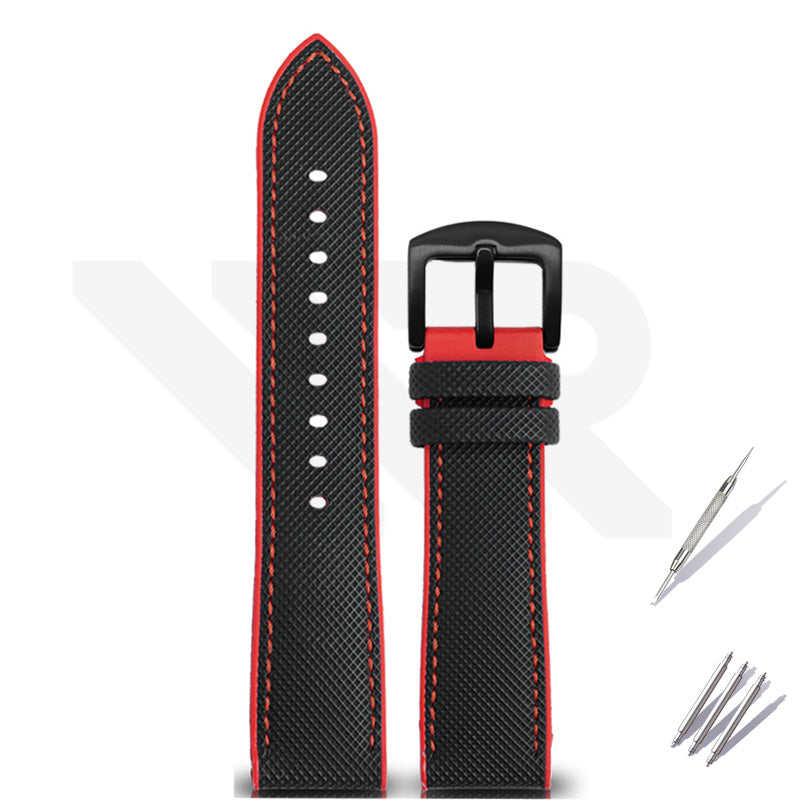 Nylon Silicone Diver Strap for Seiko 5 Street Fighter Prospex Series - Black Red