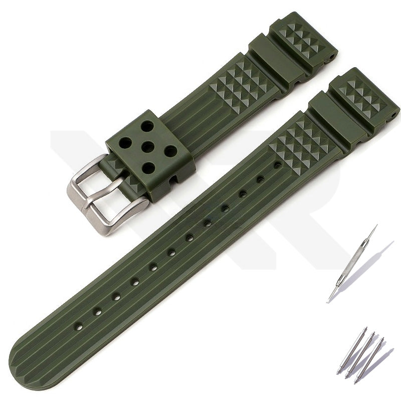 Silicone Marine Master Strap for Seiko Watches - Olive with Silver Buckle