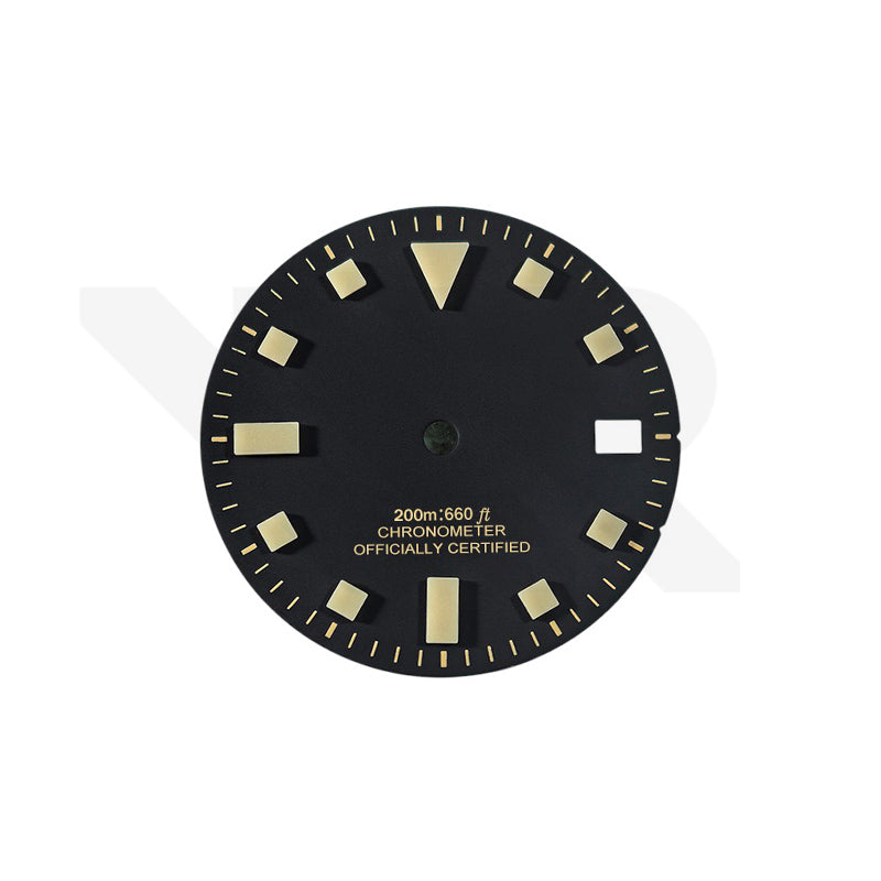 Pelagos Date Thick Lume Indices Dial for Seiko Mod: Matte Black Gold Tone