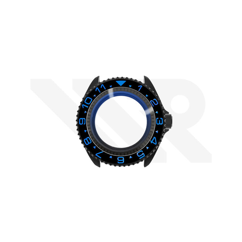 Sandblasted Black SKX 3 O'clock Case Set for Seiko Mod: Black Blue Dual Time GMT Style