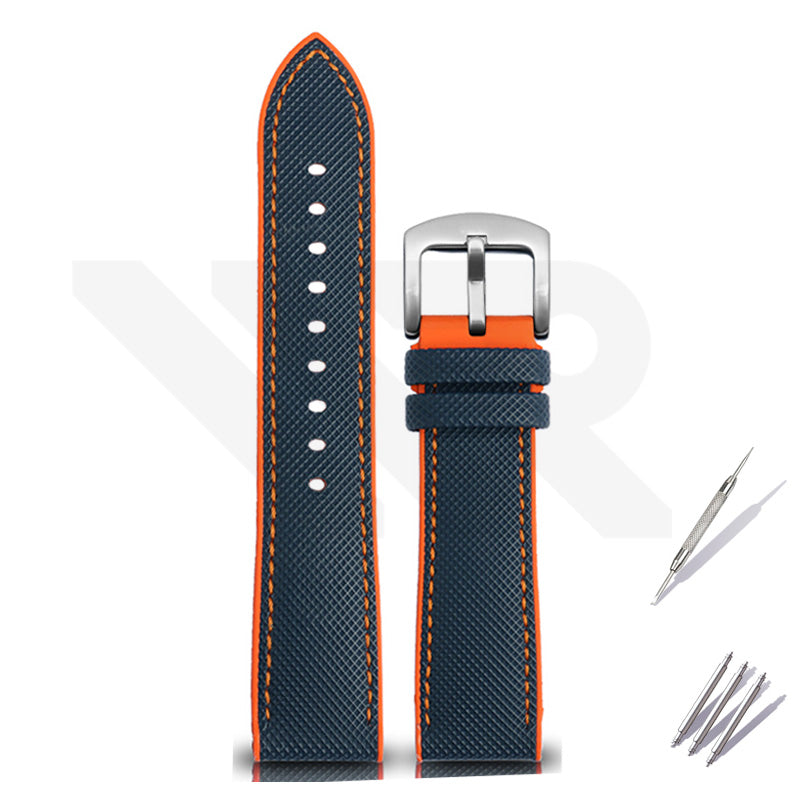 Nylon Silicone Diver Strap for Seiko 5 Street Fighter Prospex Series - Blue Orange
