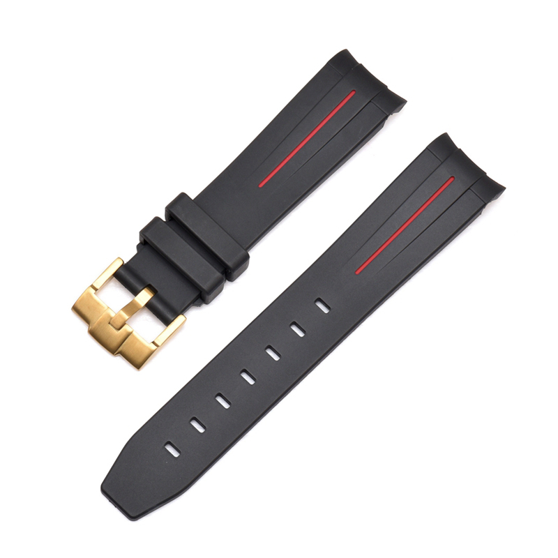Curved End Silicon Strap for SKX/SRPD - Black (Gold Buckle)