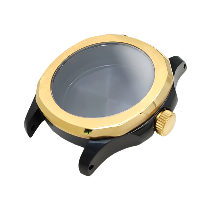 Nautilus Brushed Case Set for Seiko Mod: Two-Tone Black Gold