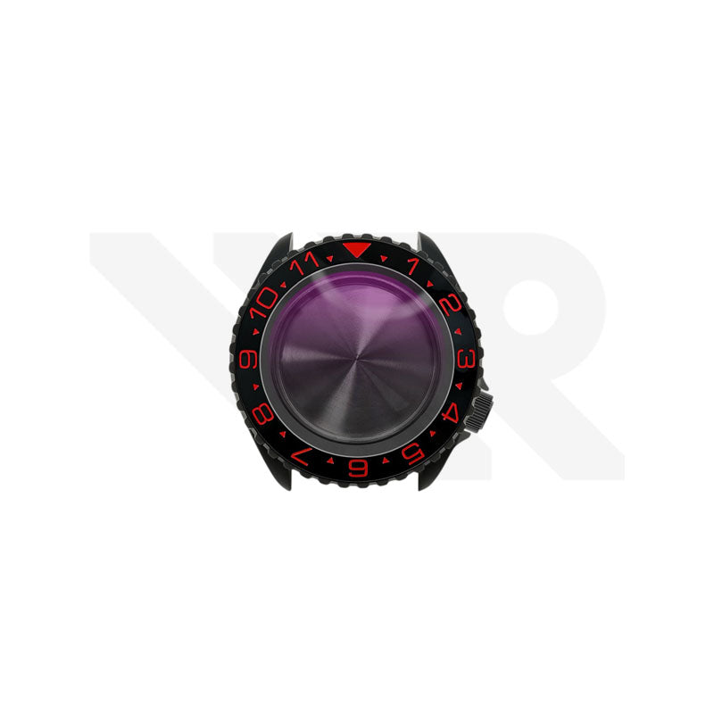 Sandblasted Black SKX Case Set for Seiko Mod: Black Red Dual Time GMT Style