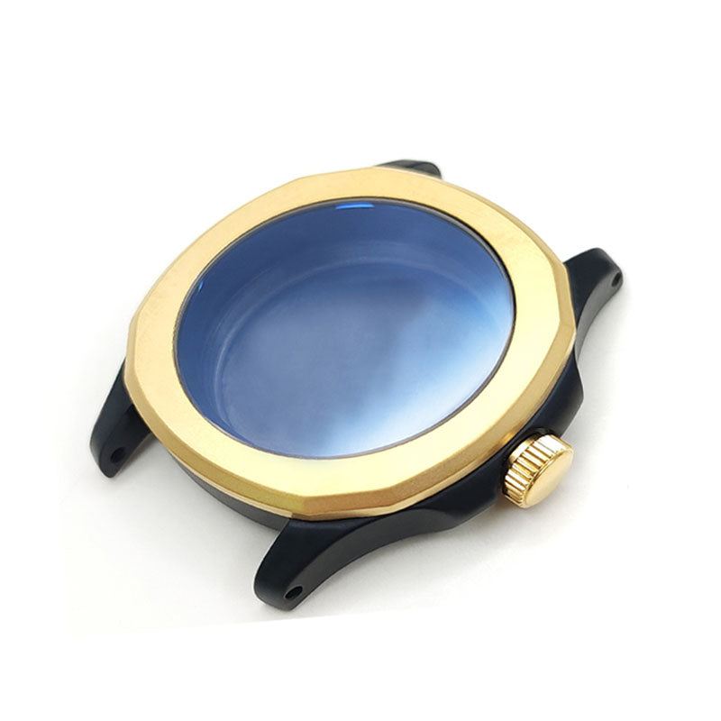 Nautilus Sandblasted Case Set for Seiko Mod: Two-Tone Black Gold