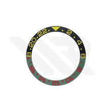 Load image into Gallery viewer, GMT-24 Ceramic Sloped Matte Finished Black-Green Bezel Insert for SKX/SRPD: Yellow-Red
