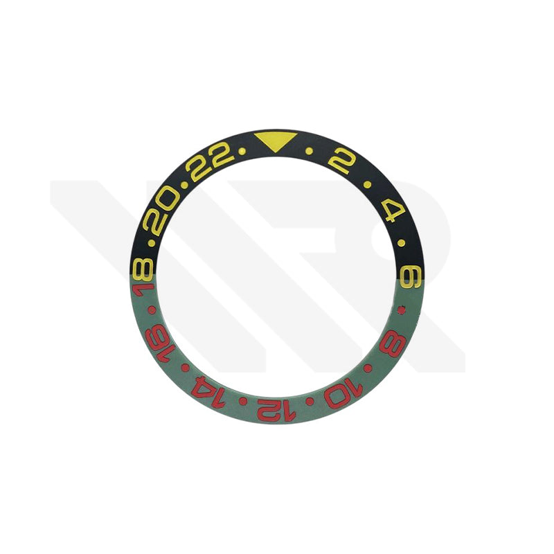 GMT-24 Ceramic Sloped Matte Finished Black-Green Bezel Insert for SKX/SRPD: Yellow-Red