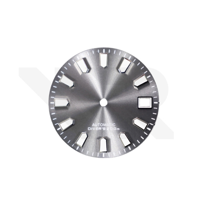 Graues Sonnenschliff-Zifferblatt für Seiko Mod: Silberne Trapezindizes
