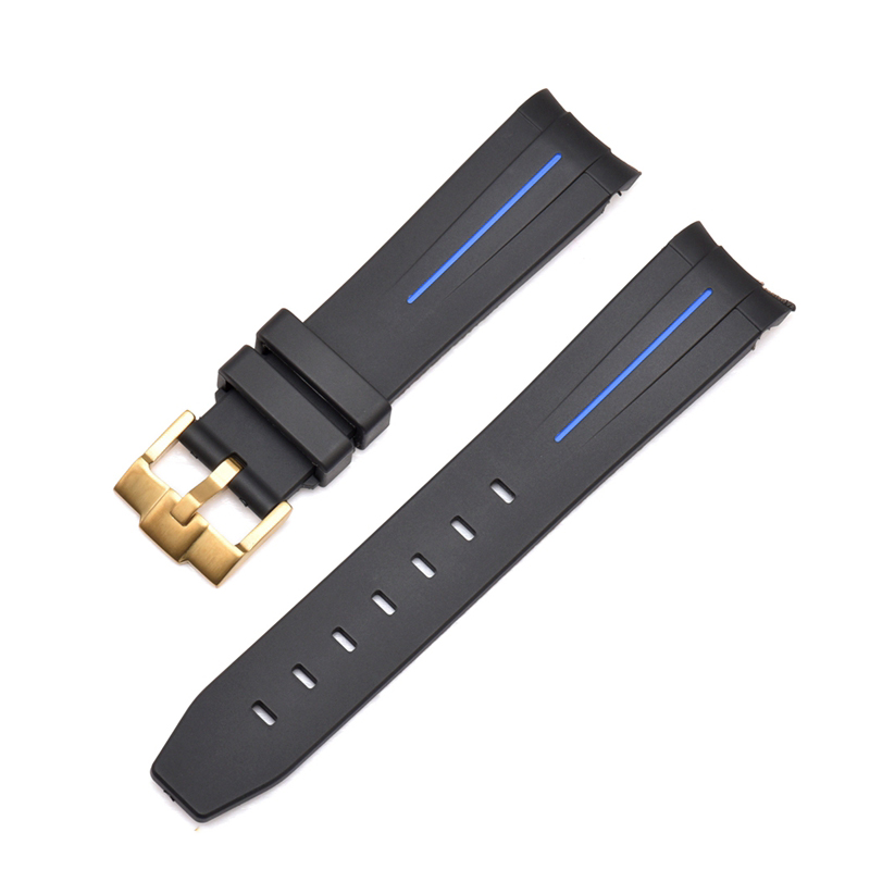 Curved End Silicon Strap for SKX/SRPD - Black (Gold Buckle)