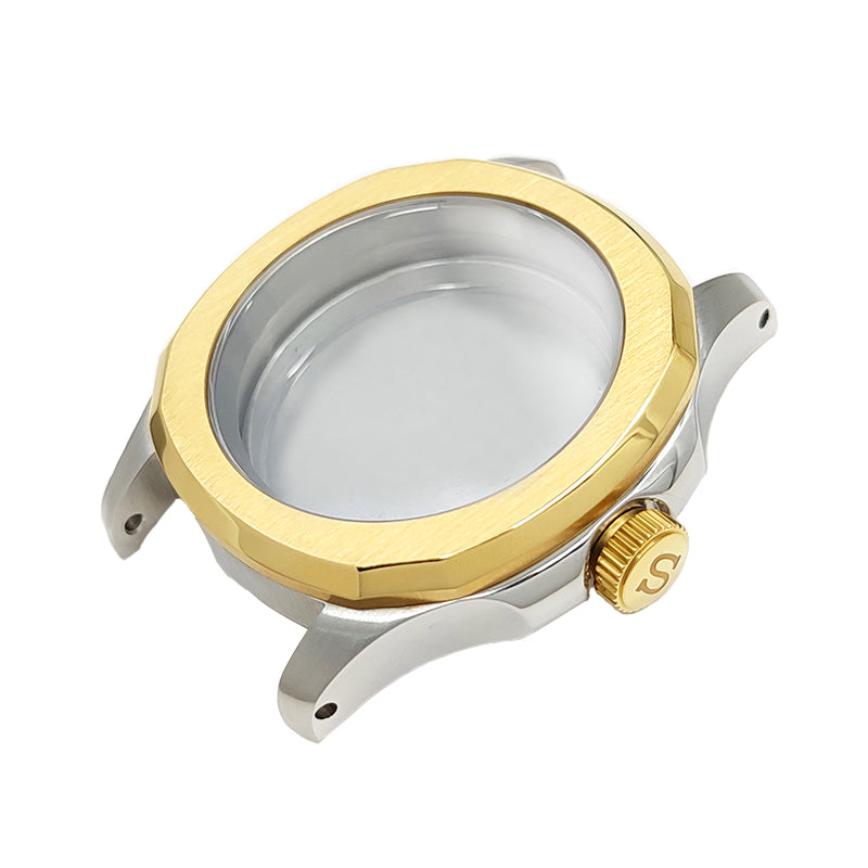 Nautilus Brushed Case Set for Seiko Mod: Two-Tone Silver Gold