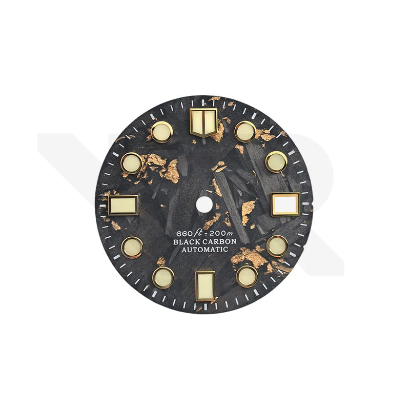 Goldfolien-Zifferblatt aus Kohlefaser für Seiko Mod - Marine Master Stil, goldene Indizes