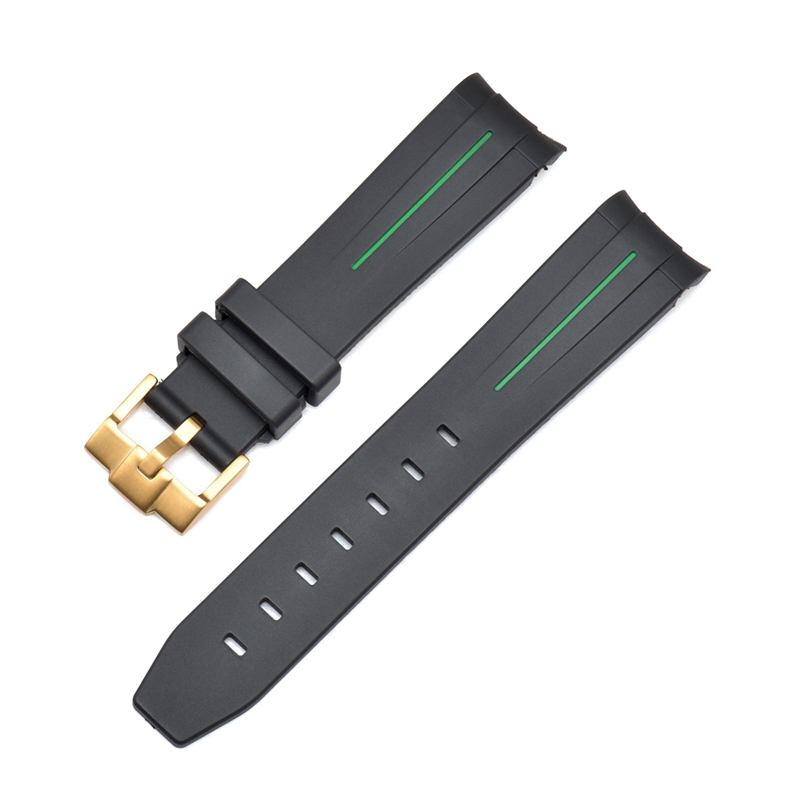 Curved End Silicon Strap for SKX/SRPD - Black (Gold Buckle)