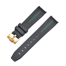 Load image into Gallery viewer, Curved End Silicon Strap for SKX/SRPD/MDV - Black (Gold Buckle)
