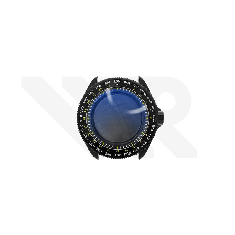 Sandblasted Black SKX 3 O'clock Case Set for Seiko Mod: Black Yellow Worldtimer Style