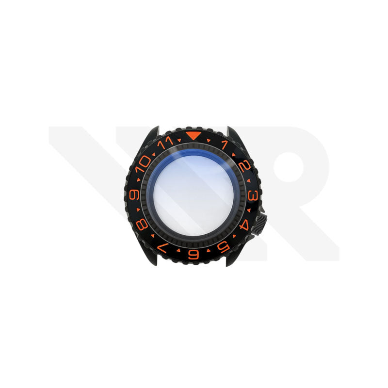Sandblasted Black SKX Case Set for Seiko Mod: Black Orange Dual Time GMT Style