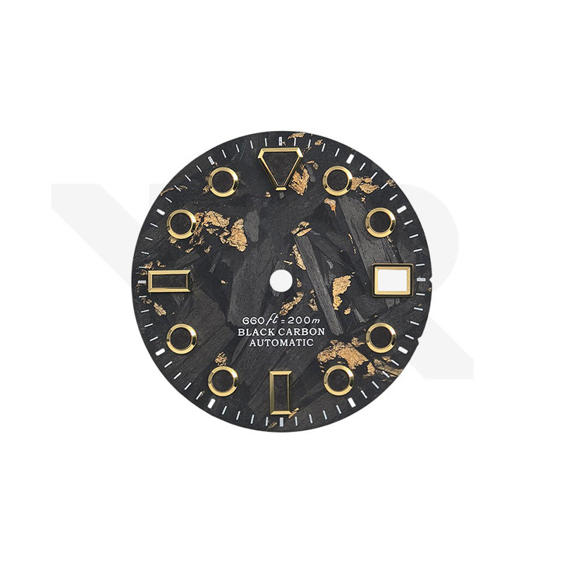 Goldfolien-Zifferblatt aus Kohlefaser für Seiko Mod - GS-Stil Indizes Schwarz Leuchtmasse