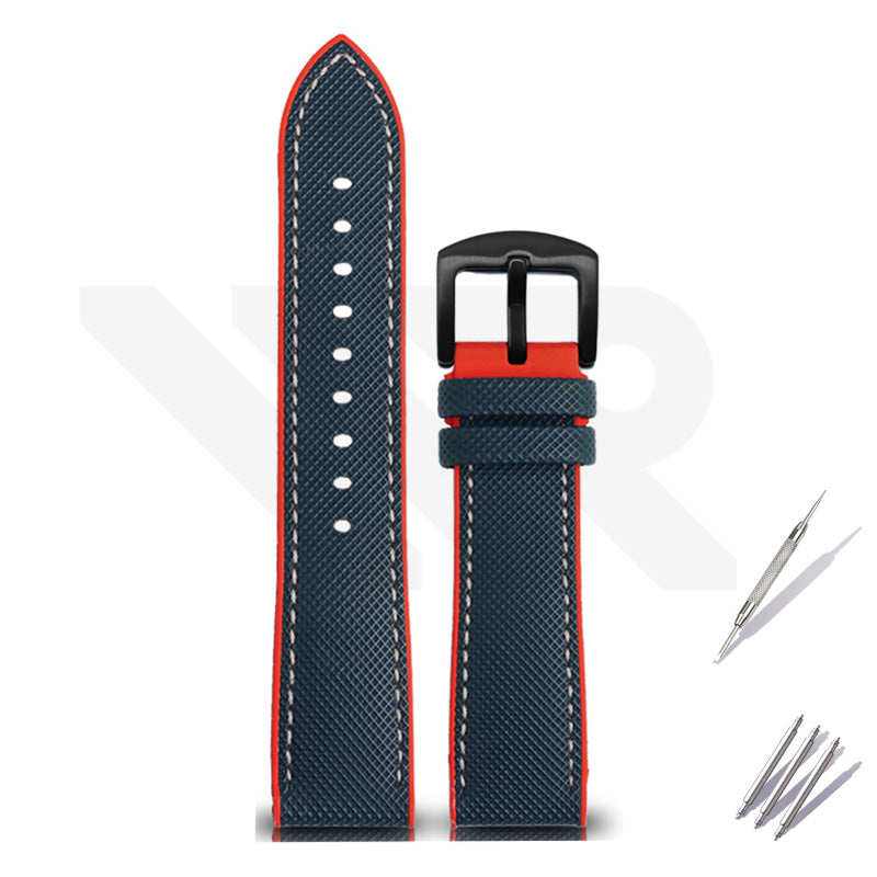 Nylon Silicone Diver Strap for Seiko 5 Street Fighter Prospex Series - Blue Red