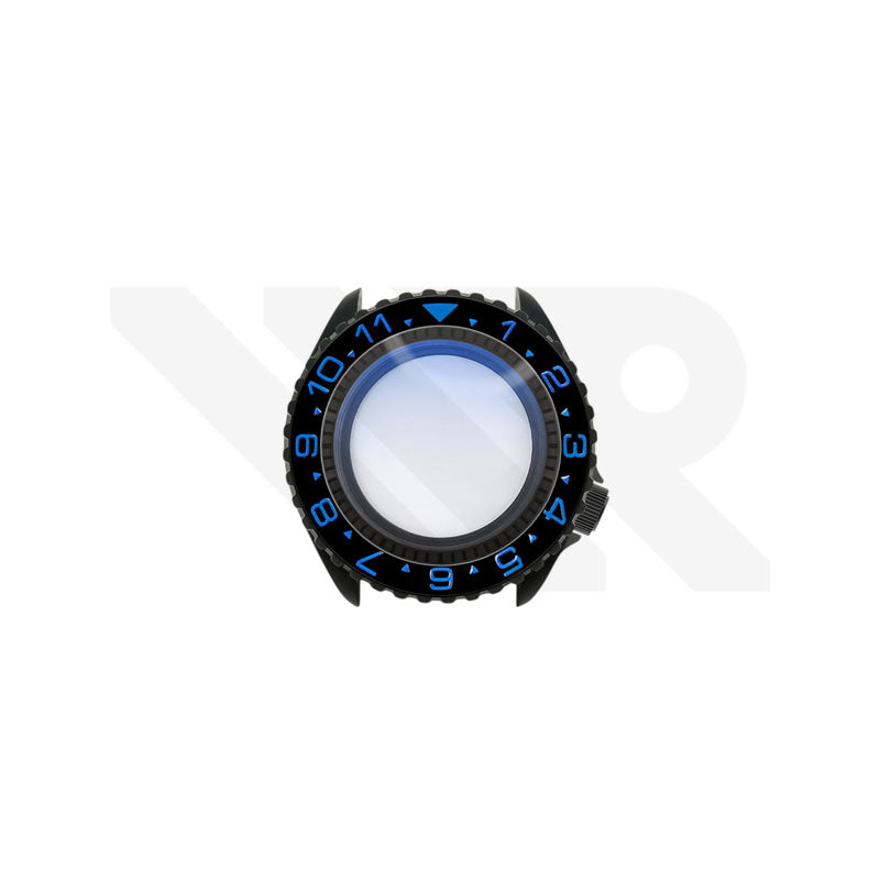 Sandblasted Black SKX Case Set for Seiko Mod: Black Blue Dual Time GMT Style