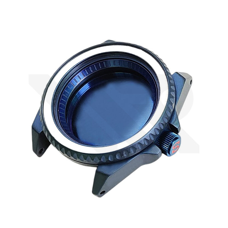 Samurai Sandblasted Case Set for Seiko Mod: Blue (Solid Case back)