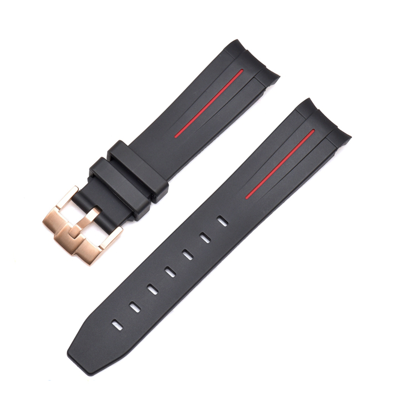 Curved End Silicon Strap for SKX/SRPD - Black (Rose Gold Buckle)