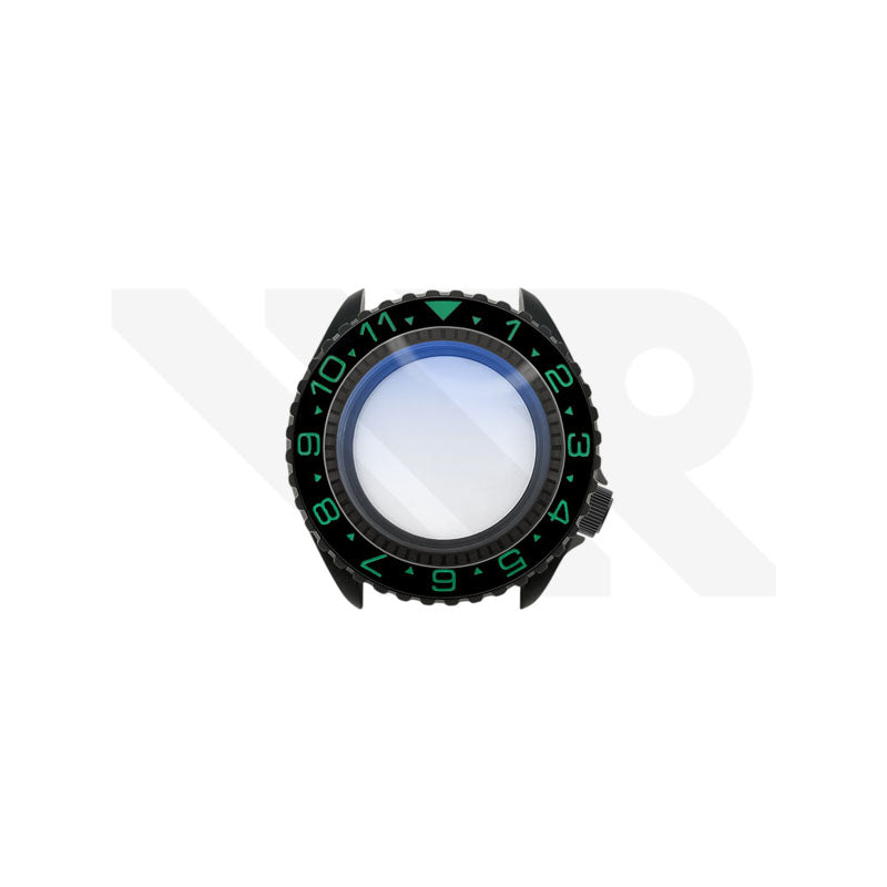 Sandblasted Black SKX Case Set for Seiko Mod: Black Green Dual Time GMT Style