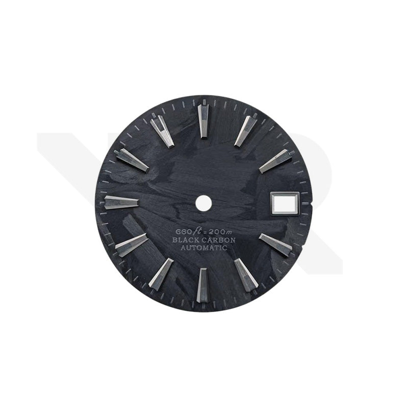 Carbon Fiber Dial for Seiko Mod - Sea Master Style Indices Black Luminous
