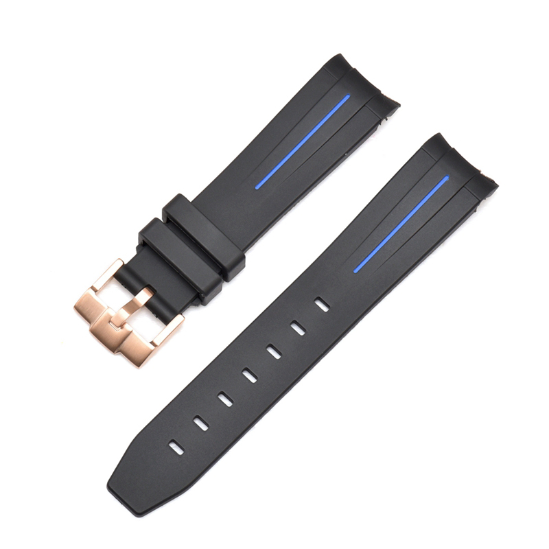 Curved End Silicon Strap for SKX/SRPD - Black (Rose Gold Buckle)