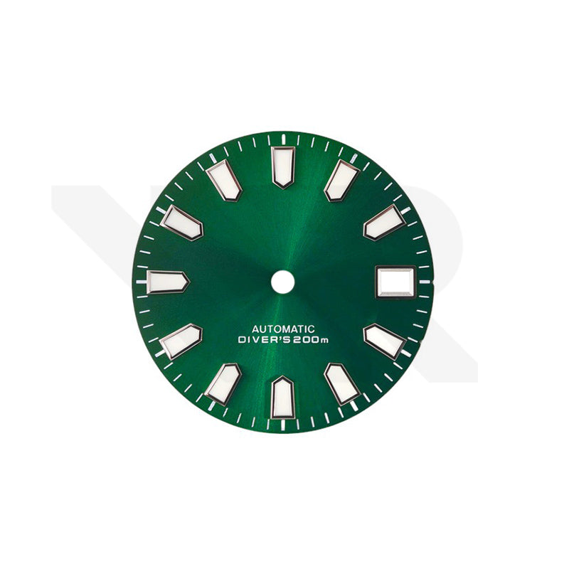 Grünes Sonnenschliff-Zifferblatt für Seiko-Modifikation: Silberne Trapezindizes