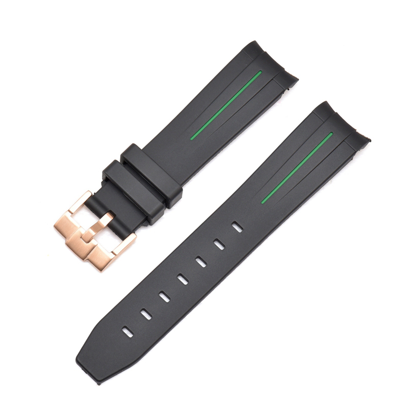 Curved End Silicon Strap for SKX/SRPD - Black (Rose Gold Buckle)