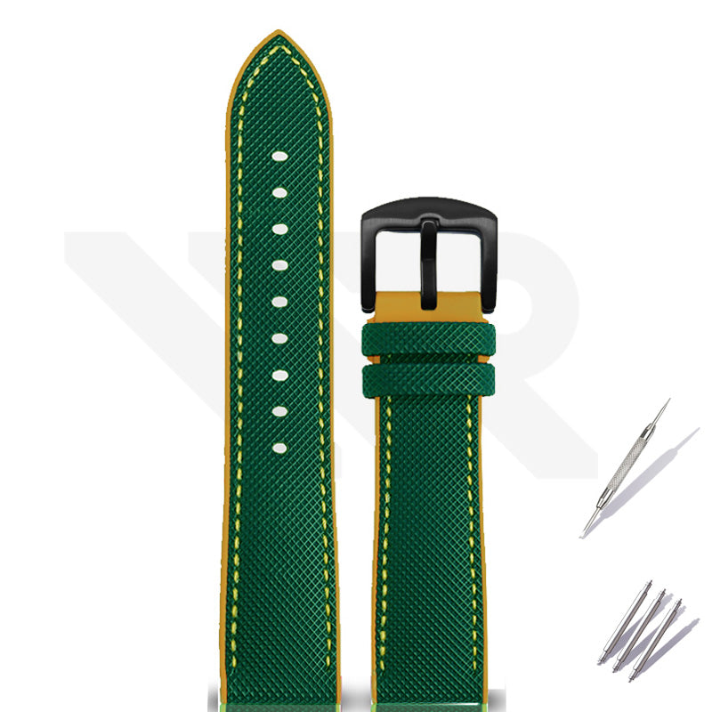 Nylon Silicone Diver Strap for Seiko 5 Street Fighter Prospex Series - Green Yellow