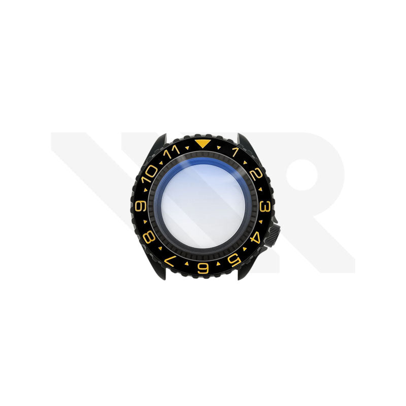 Sandblasted Black SKX Case Set for Seiko Mod: Black Yellow Dual Time GMT Style