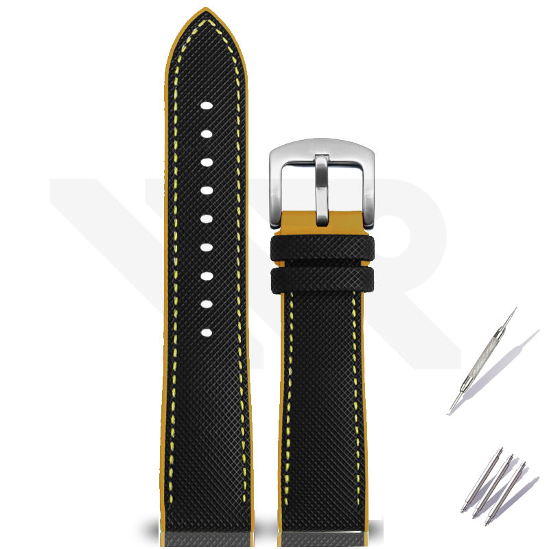 Nylon Silicone Diver Strap for Seiko 5 Street Fighter Prospex Series - Black Yellow