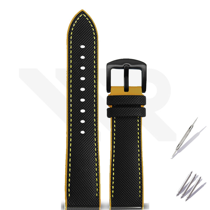Nylon Silicone Diver Strap for Seiko 5 Street Fighter Prospex Series - Black Yellow