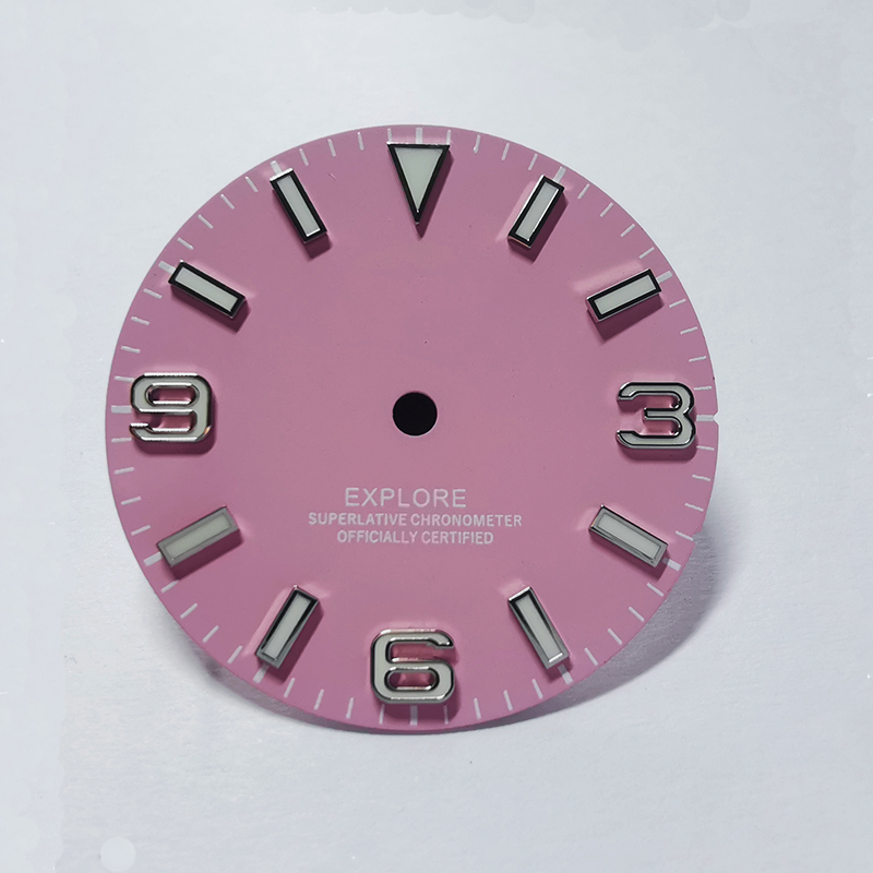 Field Watch Dial for Seiko Mod: Matte Pink with Silver 369 Indices